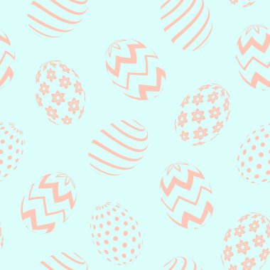 Farklı takı, düz arka plan, vektör çizim ile yumurta ile Seamless mutlu Paskalya modeli. Kumaş ve kağıt, duvar kağıdı baskı, ambalaj tasarım şablonu.