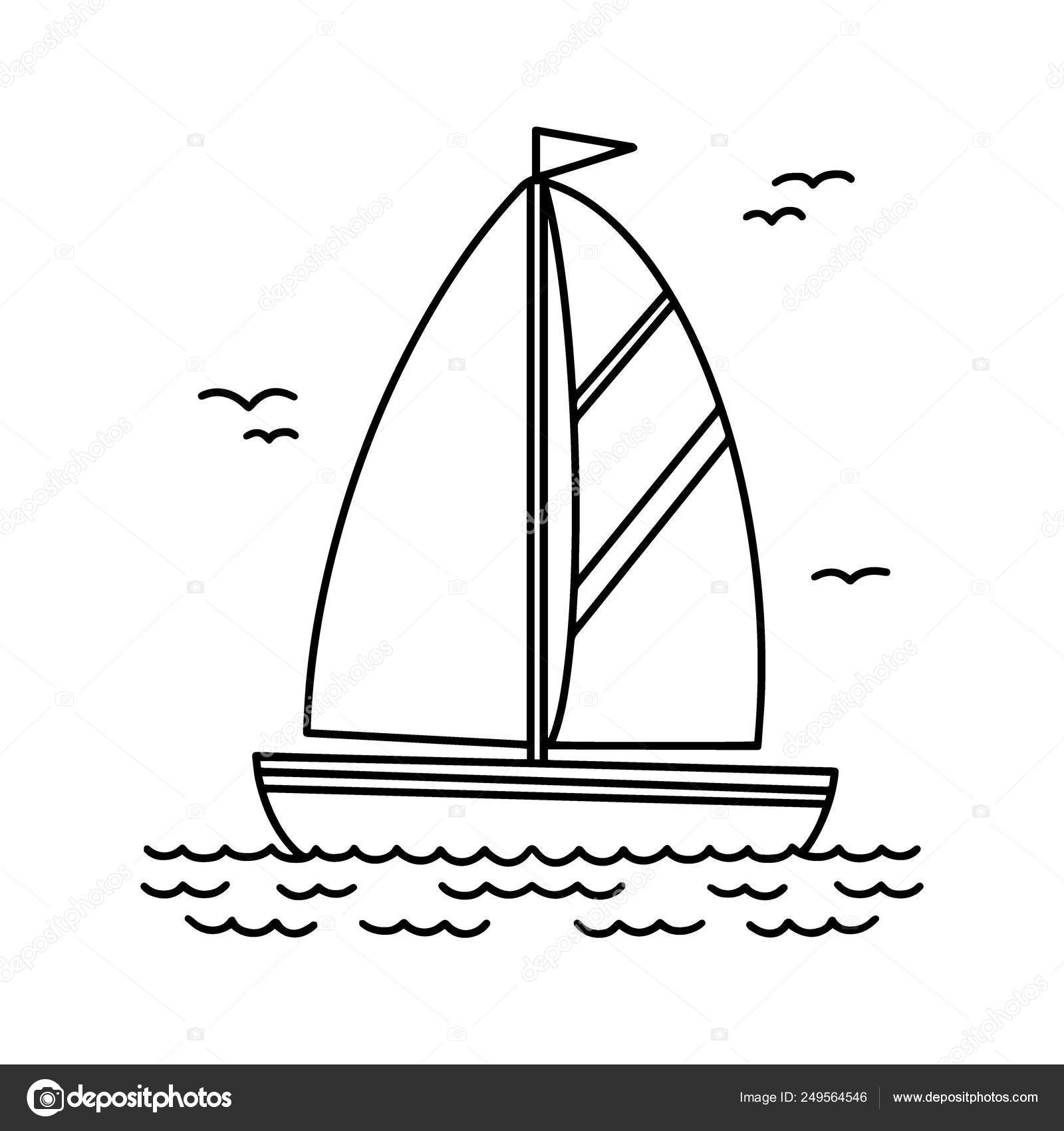 Sailing Yacht In Bianco E Nero Fumetto Icona Quadrata