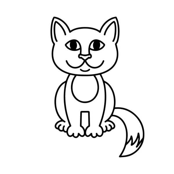 Gato bonito, desenho animado arte linear, esboço animal. Ilustração vetorial de pequeno sorriso gatinho, estilo contorno preto, isolado no fundo branco Modelo de livro para colorir para crianças . — Vetor de Stock