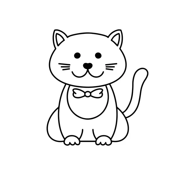 Gatto carino, cartone animato arte lineare, schizzo animale. Illustrazione vettoriale del piccolo gattino sorriso, stile contorno nero, isolato su sfondo bianco Modello di libro da colorare per bambini . — Vettoriale Stock