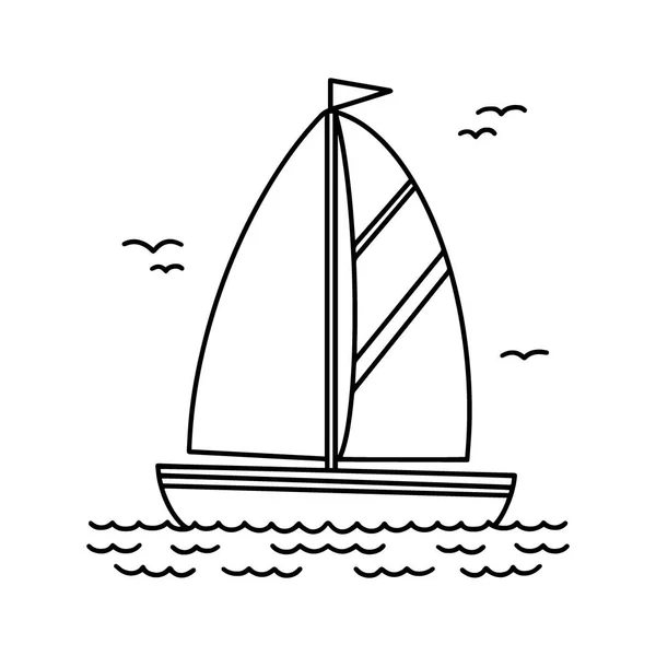 Download Sailing Yacht Black And White Cartoon Square Icon Drawing Boat With Sail And Flag Sailing On The Sea Coloring Book Template Water Transport Object Stock Images Page Everypixel
