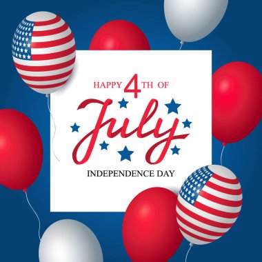 Bağımsızlık günü ABD satış kutlama afiş şablon american balon dekorasyonu bayrak. 4 Temmuz tatil poster şablonu. Dört Temmuz poster. Vektör çizim.