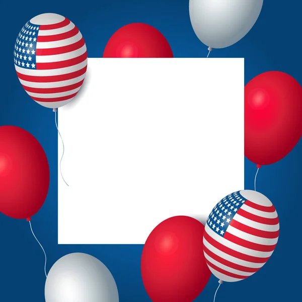 Plantilla de banner de celebración del día de la independencia de EE.UU. con decoración de bandera de globos americanos. Plantilla de cartel navideño del 4 de julio. Cartel del 4 de julio. Ilustración vectorial . — Vector de stock