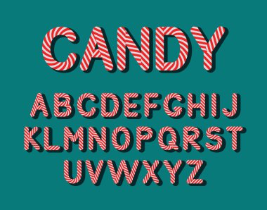 Şirin Candy lolipop alfabe vektörde yaptı. Harfler tasarımınız için. İzole karakter. Ekran yazı tipini DIY projeler ve Noel için tasarım tatil