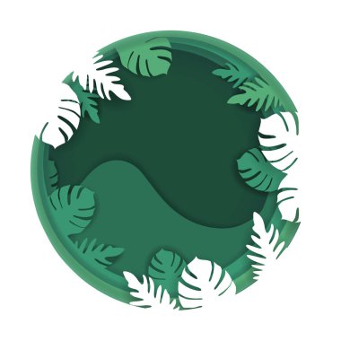 Kağıt sanatı gece tropikal ormanda ağaç şube ve dağlar için bölmek, origami kavramı doğa fikir, vektör sanat ve illüstrasyon, beyaz ve yeşil renklerde.