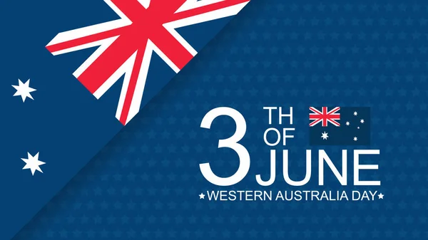 Modelo de banner de celebração do Dia 3 de junho da Austrália Ocidental com bandeira australiana e decoração padrão de estrelas. Modelo de cartaz de férias. Ilustração vetorial — Vetor de Stock