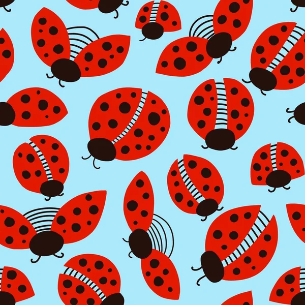 Mariquita plantilla de diseño de patrón sin costura. Insectos rojos, fondo de mariquita. Ilustración dibujada a mano para niños moda, tela y papel pintado imprimir —  Fotos de Stock