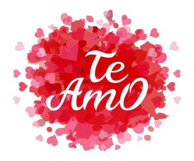 Elle çizilmiş tipografi te amo harfi. Te amo - Seni İspanyolca, romantik dekoratif harflerle seviyorum. Vektör Sevgililer günü kartı, poster, t-shirt baskı arka plan