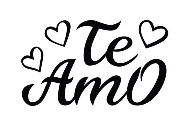 Elle çizilmiş tipografi te amo harfi. Te amo - Seni İspanyolca, romantik dekoratif harflerle seviyorum. Vektör Sevgililer günü kartı, poster, t-shirt baskı arka plan