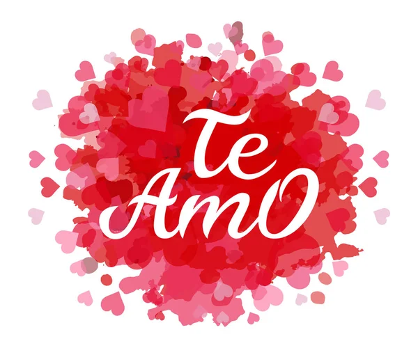 Handgezeichnete Typografie Schriftzug te amo. te amo - ich liebe dich in spanischer, romantischer Dekoration. Vektor valentines day card, poster, t-shirt print hintergrund — Stockvektor