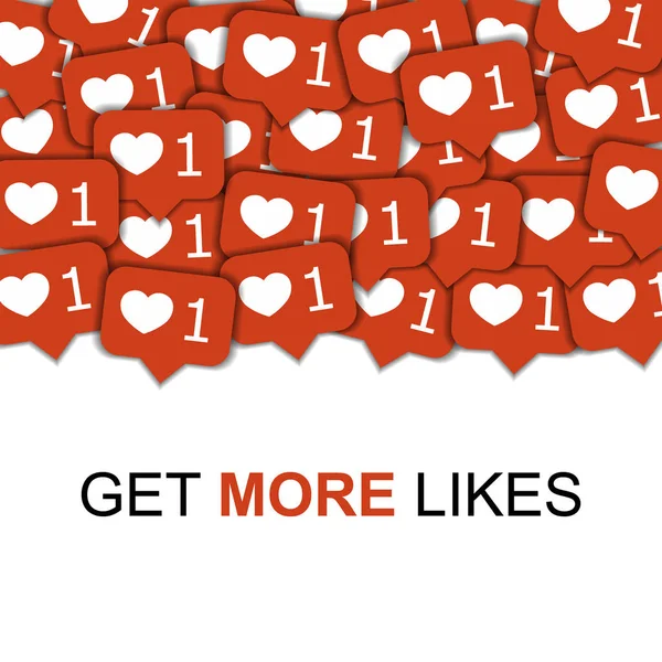 Iconos de redes sociales en forma abstracta fondo con corazones, contenido de marketing viral en todo el mundo ilustración. Obtener más gustos concepto, texto . — Foto de Stock