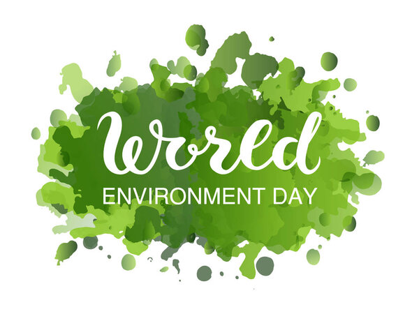 Creative Poster Or Banner Of World Environment Day with green watercolor splashes background