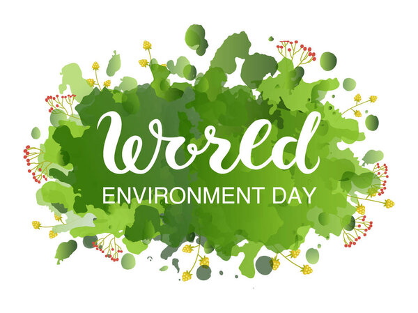 Creative Poster Or Banner Of World Environment Day with green watercolor splashes background