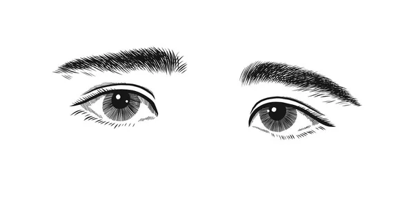 Un chico con un ojo un poco tímido y triste. Ojos emociones, bosquejo gráficos vectoriales dibujo monocromo — Vector de stock