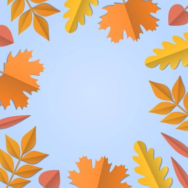 Sonbahar arka plan, ağaç kağıt yaprakları, açık mavi fon