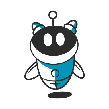 Bot simgesi. Chatbot simge kavramı. Sevimli gülümseyen robot. Vektör modern çizgi karakter illüstrasyon beyaz arka plan üzerinde izole. Anahat robot işareti tasarımı. Sanal çevrimiçi destek