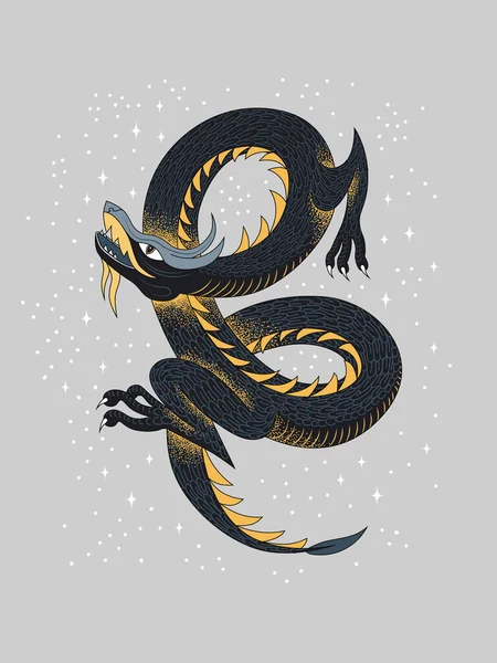 Астрологія Векторна ілюстрація китайського дракона. Постер, прапор шаблон, ручне малювання. — стоковий вектор