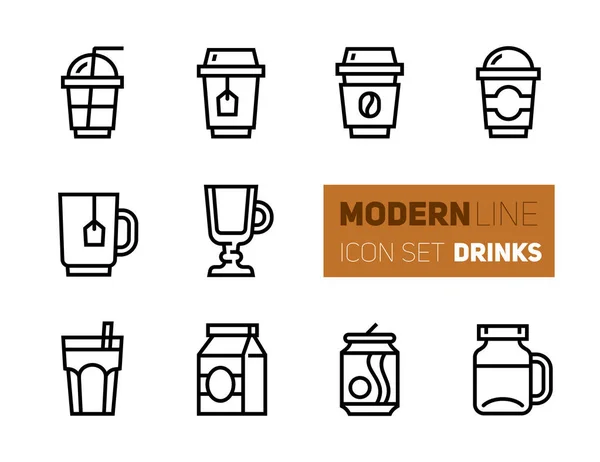 Umrisse Symbole Set Von Kaffee Und Tee Tassen Zum Mitnehmen — Stockvektor
