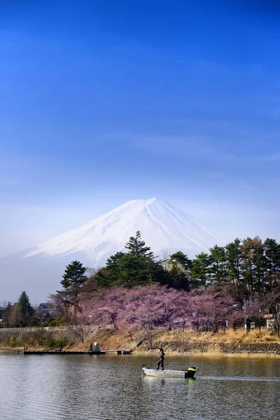 Yamanashi Giappone Aprile 2018 Lago Kawaguchi Uomo Giapponese Sta Pescando — Foto Stock