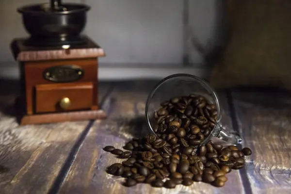 Coffee beans and coffee grinder — Stock Photo, Image