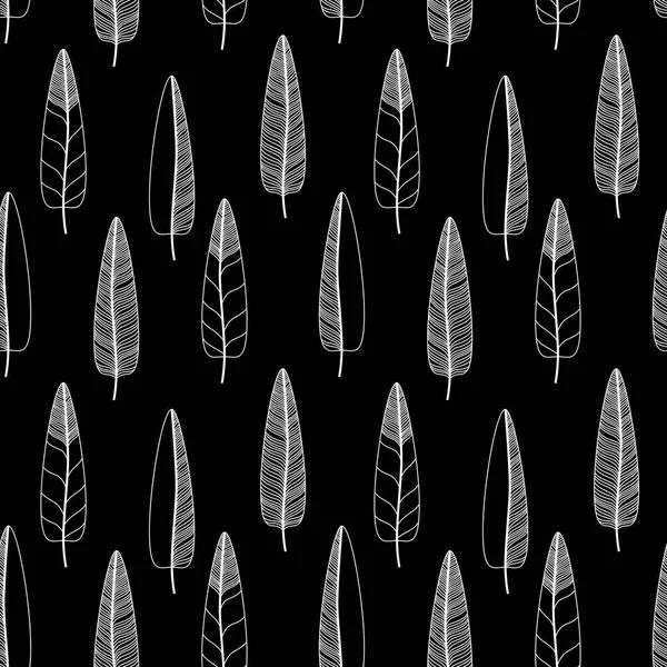 Hand Drawn Feathers Set Nice Vector Seamless Pattern — Stock Vector