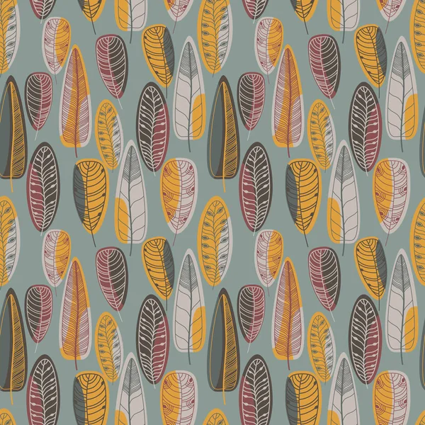 Hand Drawn Feathers Set Olorful Vector Seamless Pattern Stock Illustration