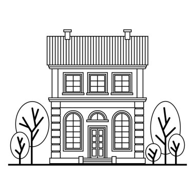 Güzel tek renkli ev. Düz stil vektör çizim.