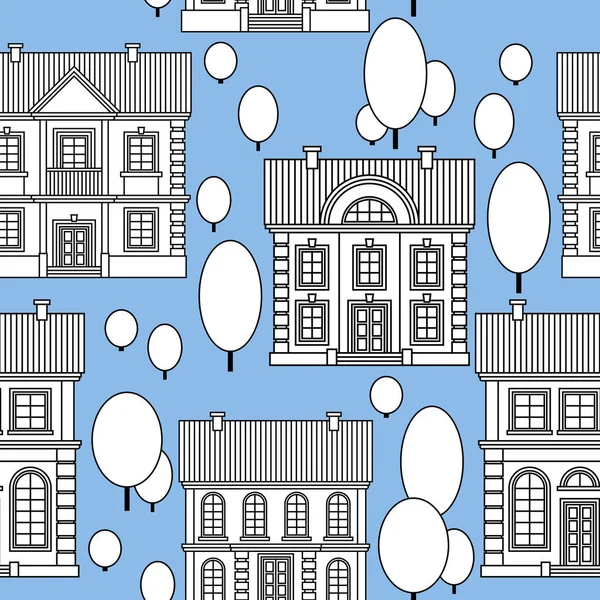 Set of Monochrome houses. Flat style Vector Seamless Pattern.