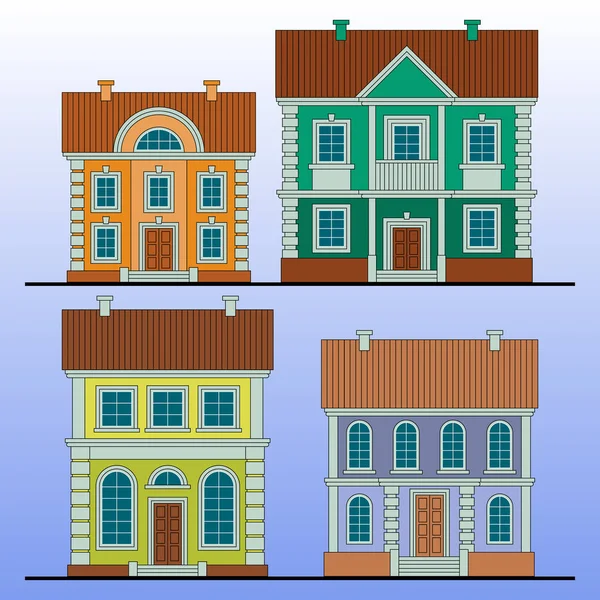 Belles Maisons Colorées Ensemble Illustration Vectorielle Style Plat — Image vectorielle