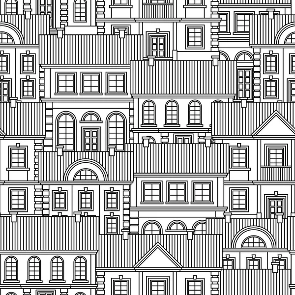 Set Monochrome Houses Flat Style Vector Seamless Pattern Vector Graphics