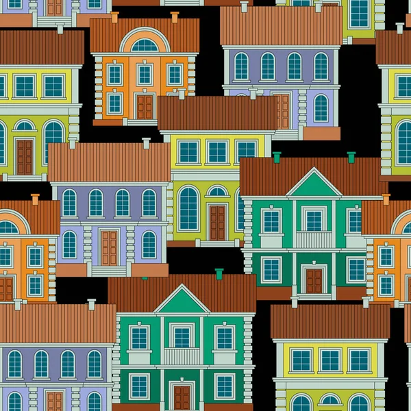 Set Colorful Houses Flat Style Vector Seamless Pattern Stock Vector