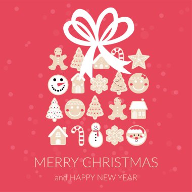 Noel tebrik kartı, gingerbread hediye kutusu, tatil illüstrasyon