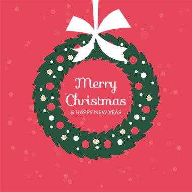 neşeli Noel tebrik kartı, Noel çelenk, mutlu tatil illüstrasyon