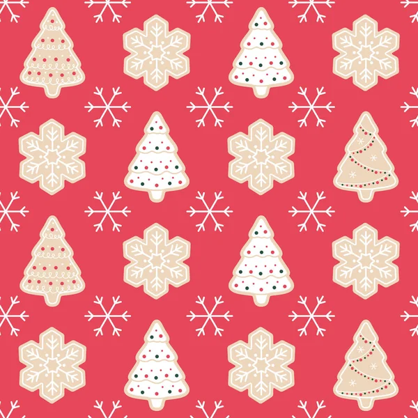 圣诞节快乐无缝的样式背景 姜饼样式 愉快的假日例证 — 图库矢量图片