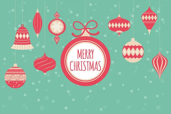 Merry Christmas Greeting Card Kerstballen Prettige Vakantie Illustratie — Stockvector