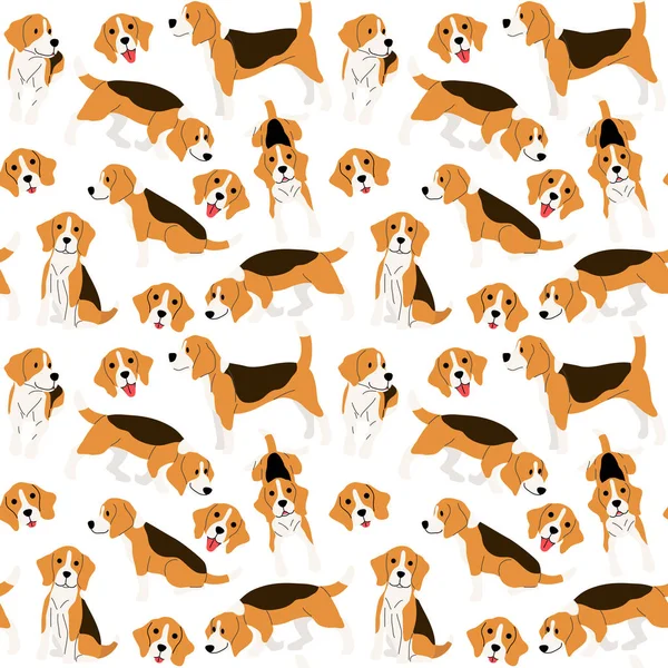 Beagle i aktion, sömlösa mönster — Stock vektor