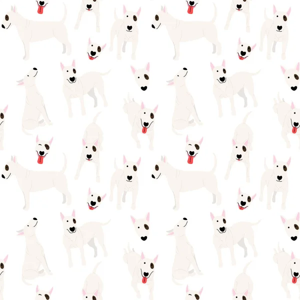 Bull terrier en acción, patrón sin costuras — Vector de stock