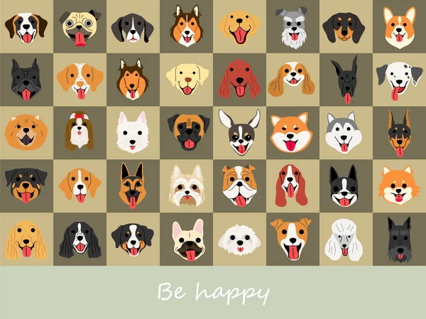 Glimlach hond illustraties achtergrond set — Stockvector