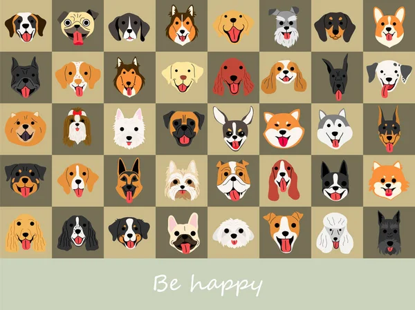 Glimlach hond illustraties achtergrond set Vectorbeelden