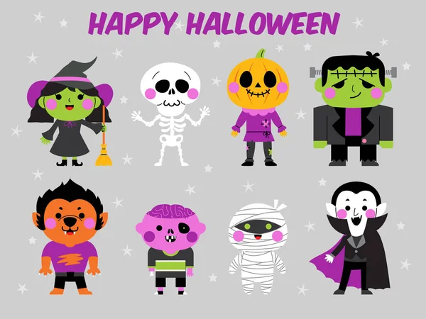 Feliz halloween carácter ilustración conjunto — Archivo Imágenes Vectoriales