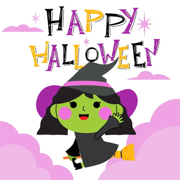 Feliz tarjeta de felicitación de Halloween con carácter lindo — Vector de stock