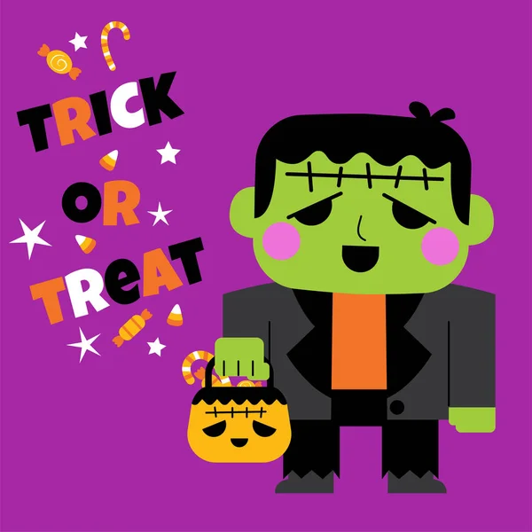 Šťastný Halloween blahopřání s roztomilým charakterem — Stockový vektor
