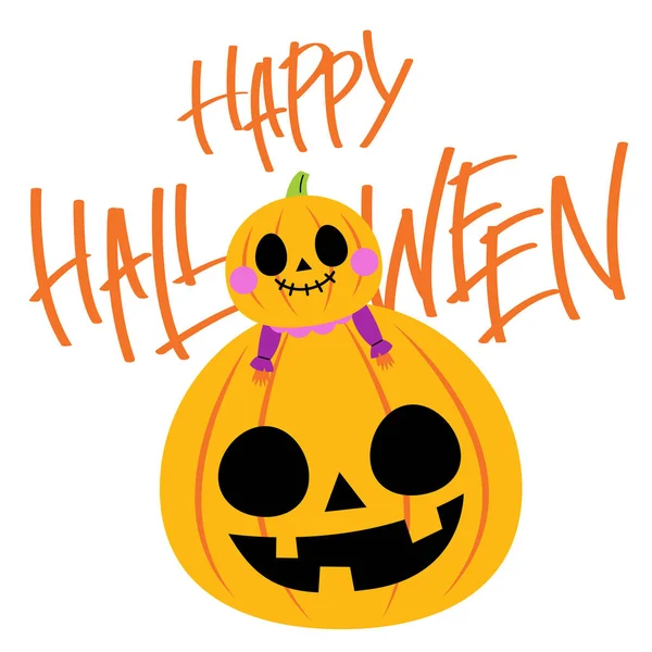 Feliz tarjeta de felicitación de Halloween con carácter lindo — Vector de stock