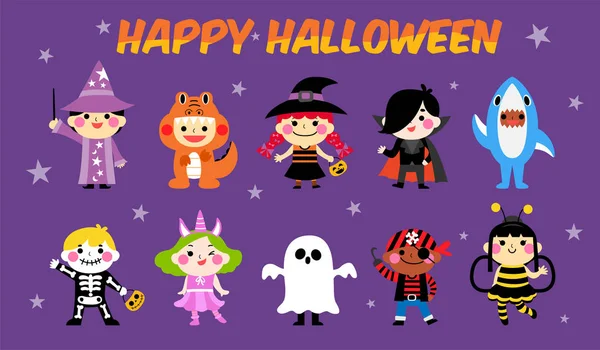 Halloween niño traje ilustración conjunto — Archivo Imágenes Vectoriales