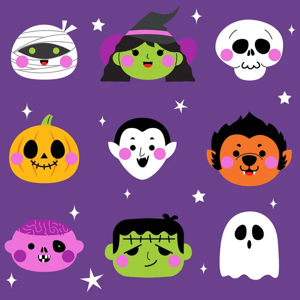 Halloween lindo monstruo avatar conjunto — Archivo Imágenes Vectoriales