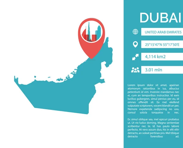 Informativní mapa Dubaje vektorové ilustrace izolované — Stockový vektor