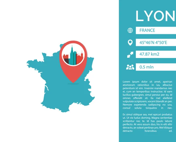 Lyon mapa infografía vector ilustración aislada — Archivo Imágenes Vectoriales