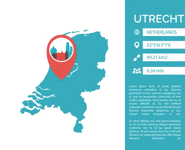 Utrecht Mapa Kształtu Wektor Infografiki Szablonu Nowoczesne Miasto Danych Statystycznych — Wektor stockowy
