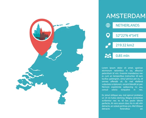 Amsterdam Mapa Forma Modelo Infográficos Vetoriais Dados Cidade Moderna Estatística — Vetor de Stock
