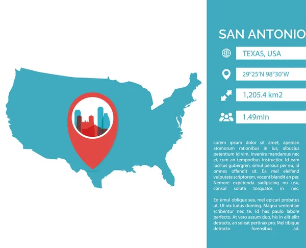 San Antonio mapa infografía vector ilustración — Vector de stock